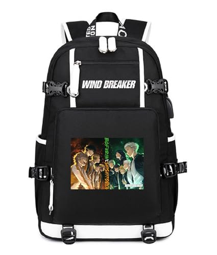 Anime Wind Breaker School Bag Backpack Laptop Bag Daypack Rucksack with USB port Color A3