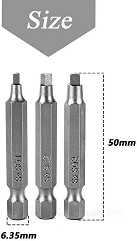 Mesee 50mm Square Head Screwdriver Bit Set with 1/4 Inch Hex Shank, S2 Steel SQ1 SQ2 SQ3 Magnetic Square Screw Driver Bits Accessory Tool Kit for Electric Hand Screwdrivers, 3 Sets/Total 9Pcs