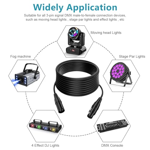3-Pin XLR DMX Cable 9.8 ft,Stage Lighting Signal Cable for Moving Head Lights, DJ Effects, DMX Console, Male to Female Connectors