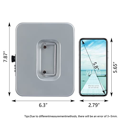 Image of KYODOLED Cash Box with Combination Lock,Safe Metal Box for Money,Storage Lock Box with Money Tray,7.87 inchx 6.30 inchx 3.54 inch Lightgrey Medium