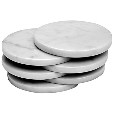 CraftsOfEgypt Set of 4 - White Marble Stone Coasters - Polished Coasters - 3.5 Inches (9 cm) in Diameter - Protection from Drink Rings Cover
