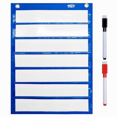Magnetic Pocket Chart with 10 Dry Erase Cards for Standards,Daily Schedule,Activities,Class demonstrations (Blue)