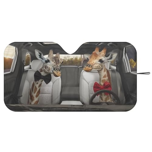 Image of Funny Giraffe Sun Shade for Car Windshield Foldable Front Windshield Shade for Sun Auto Vehicle Shield Reflector Blocking Screen Cover Fit Car Front Window for Trucks SUV Van