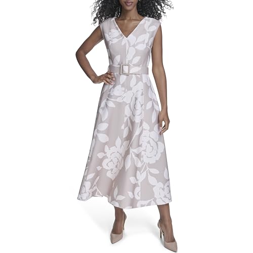 Image of Calvin Klein Women's Sleeveless V-Neck Belted A-Line Midi Dress