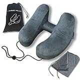 NICA BRANDS Inflatable Travel Pillow with Microfiber Cover for Sleeping On Airplanes, Trains, Camping - Comfortable Neck Support for Travelers | Includes Travel Bag & Hood, Rapid Inflation (Gray)