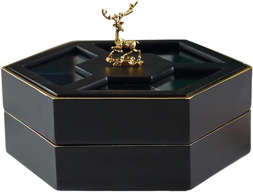 KaiWen Double Layer Rotating Snack Platter Nut Serving Platter with Lid Household Nut Bowl Divided Candy Box with Lid