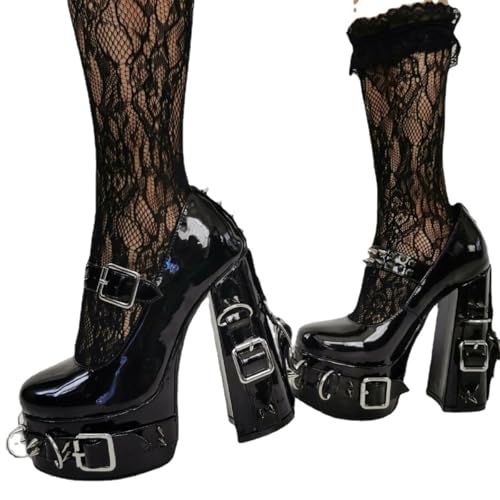 Emo Wedding Shoes Mary Janes Chunky Block Heels Y2K Retro Rave Grunge Doll Shoes for Women Preppy Teen Girls Rococo Lolita Goth Non Slip Kawaii Cute Comfortable Walking Birthday Gifts Back to School4