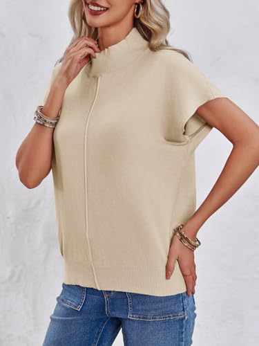 Saodimallsu Womens Summer Cap Sleeve Tops Mock Neck Knit Sweater Vest Sleeveless Work Elegant Shirts2