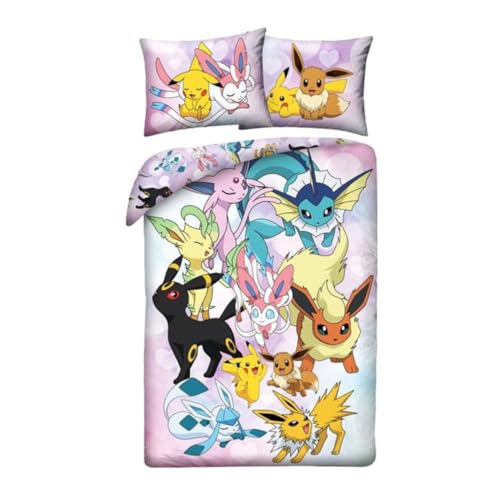 POKEMON Pikachu EEVEE EVOLUTION Duvet Cover 140 x 200 cm + Pillowcase 70 x 90 cm Reversible 100% Polyester Multi-Coloured