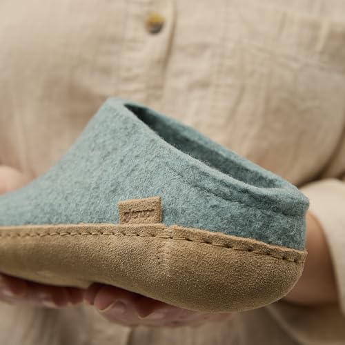 Image of Glerups 100% quality wool mix Slipper with leather sole - Unisex Slip-on