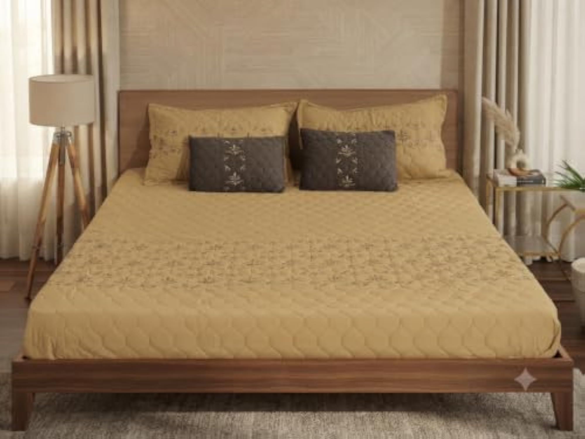 Luxury Mustard 5 Piece Bed Cover Set for King Size Double Bed