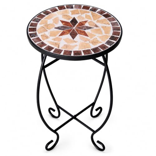 Mosaiktisch Rund, Beistelltisch Balkon & Garten, Blumenhocker...