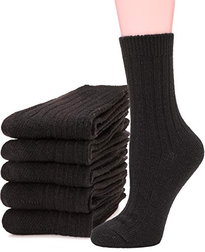 Womens Wool Socks 5 Pairs Warm Winter Boot Crew Novelty Ladies Work Duty Soft Long Cold Socks for Ladies(Black)