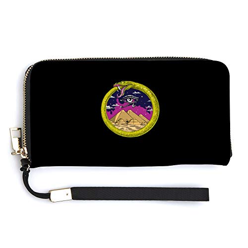 ウロボロスエジプトピラミッド 長財布 二つ折り メンズ レディース ラウンドファスナー 大容量 防水 小銭入れ お札入れ 専用箱付き プレゼント 贈り物