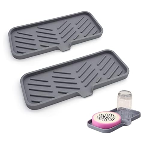 2PCS Sponge Holder, XIACIBDUS Soap Holder Kitchen Sink Organiser, Silicone Soap Dish for Kitchen Sink with Drain Spout, Soap Dish Tray for Kitchen Counter Bathroom Dispenser Scrubber(20) Cover