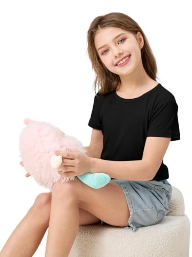 Girls Rib Short Sleeve Tshirts Slim Fit Solid Color Tops Summer Crewneck Basic Tees Casual Kids Clothing(Black,140) — view 5