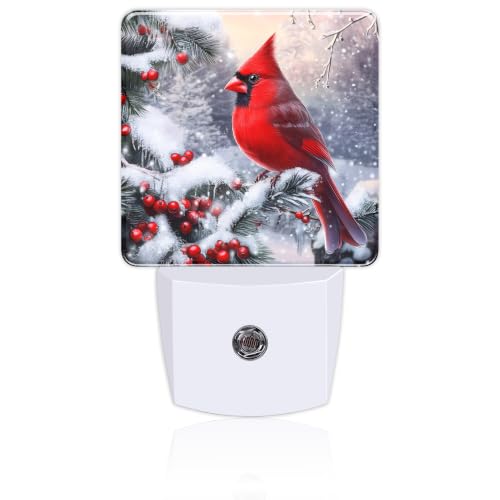 Image of Night Light, Dusk to Dawn Night Light Plug in, Christmas Red Cardinal | Christmas Night Light for Kids,0.5w Energy Saving,Sleep Friendly,Nightlight for Hallway Stairway Kitchen Bedroom