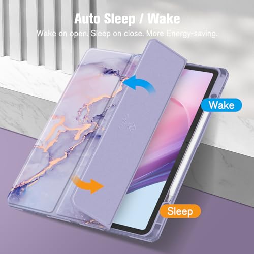 Image of Fintie Hybrid Slim Case for iPad Air 13-inch (M2) 2024, [Built-in Pencil Holder] Shockproof Cover with Clear Transparent Back Shell (Lilac Marble)