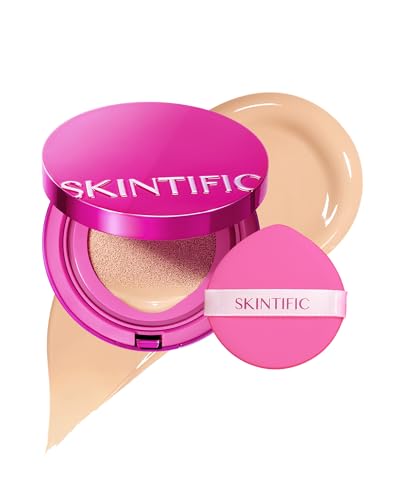 SKINTIFIC Pink Glow Cushion Foundation #01 Vanilla| Medium Coverage, Natural Dewy Glow Finish, Moisturizing for Dry Skin, Lightweight, Long-Lasting & Oxidation-Resistant
