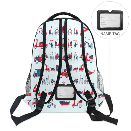 Sac à dos voiture dessin animé mignon et multicolore avec étiquette