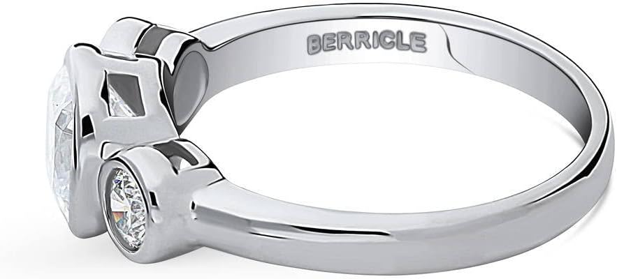 BERRICLE Sterling Silver CZ 3-Stone Wedding Engagement Promise Ring for Her, Bezel Set Cubic Zirconia Ring - Cushion, Pear Cut - Image 3