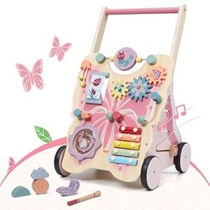 Giant bean Lauflernwagen Holz für Mädchen und Jungen,Schmetterlingsform Baby Lauflernhilfe, Baby Walker Entwickelt ab 1 Jahr, Motorische Fähigkeiten und REGT Die Kreativität an, Wooden Push