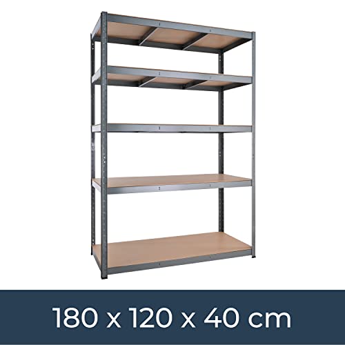 Garage Shelving Units - 71" H X 47" L X 16" W - Heavy Duty Racking - Shelves For Storage -1 Bay - Galvanised - 5 Tier - 2000Lb Capacity (400Lb Per Shelf) - Workshop, Shed, Office - 5 Year Warranty #TOP1