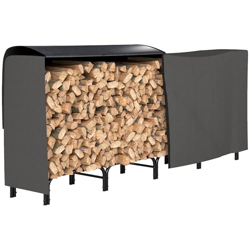 Outsunny Portalegna da Interno ed Esterno in Metallo, Legnaia Regolabile con Copertura Impermeabile e Borsa in Tela, 240x36x99 cm, Nero
