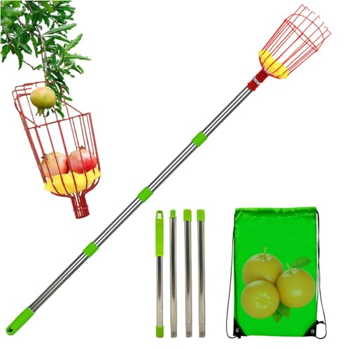 Fruit Picker - Telescopic Picker, Lightweight Fruit Picker | Apples Picker with Basket, Long Reach Fruit Picker, Fruit Picking Tool, Detachable Fruit Picker for Plum Pear Lemon
