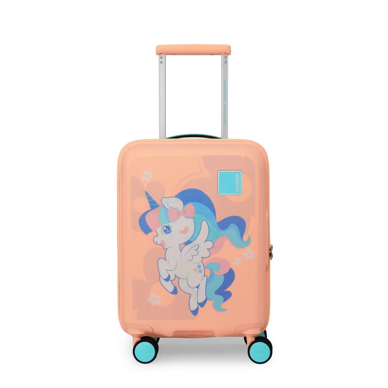 Image of American Tourister Snoodle Kids Spinner Luggage | 48 cm Cabin Size | 22L | 8 Wheels | Recessed Combination Lock | Multi-Stage Trolley | Gen-Alpha Suitcases | Peach Unicorn | 3 Year Global Warranty