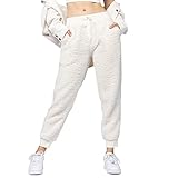 Cali1850 Women’s Sherpa Joggers Sweatpants – Teddy Bear Casual Drawstring Elastic Waistband Soft Comfy Pants with Pockets 50604-FP267 Off White XS