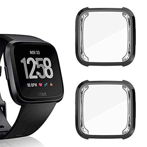 2 Pack Case for Fitbit Versa with Screen Protector, Haojavo Soft TPU Full Protective Cover Ultra-Thin Scratch Resistant Slim Fit Plated Bumper for Fitbit Versa Accessories