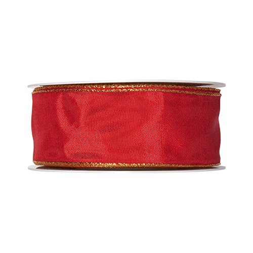 FloristryWarehouse rojo tafetán cinta 40 mm de ancho x 25 m con un borde de oro
