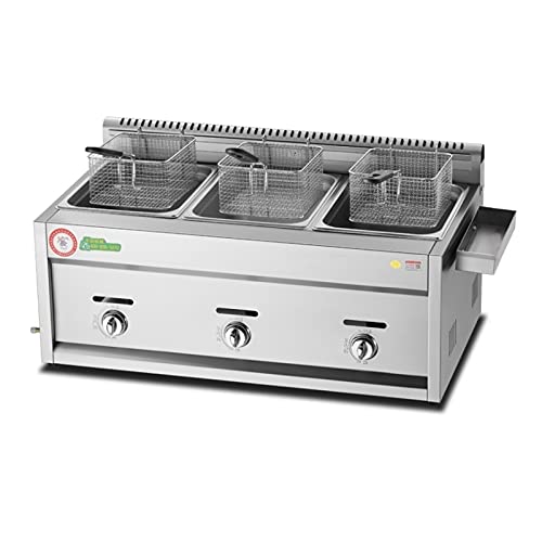 WOTZOV Freidora de Gas, freidora Comercial, freidora de GLP de Acero Inoxidable de 12 l con Tapa para Patatas Fritas, donas y Pescado, Chimenea extraíble de fácil Limpieza.，Threecylinder