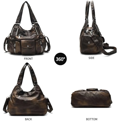 Image of Worldlyda Crossbody Bags for Women Large Tote Soft Leather Purses Washed Y2K Hobo Vintage Handbag Shoulder City Bag