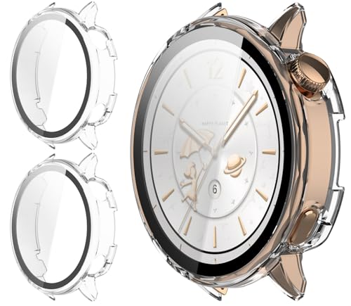 GIOPUEY Cover Compatibile con Oppo Watch X3 Mini/X2 Mini, [2 Pezzi] Pellicola Protettiva Vetro + Cornice in Plastica Rigida Custodia - Transparent+Transparent
