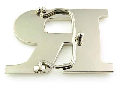 Stainless Steel "R" Initial Buckle & Genuine Black Leather Belt3