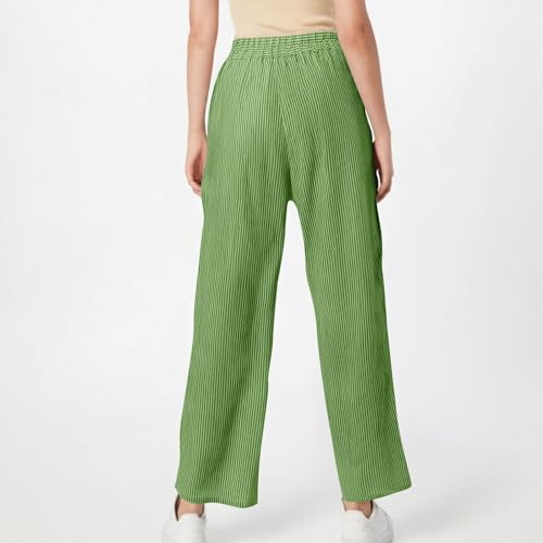 Striped Pants Women Elastic High Waisted Baggy Wide Leg Pants Vintage Cropped Lounge Trousers with Pockets4