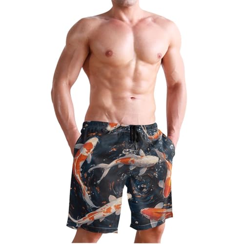 Men's Swim Trunks Quick Dry Swimming Shorts with Pocket Koi Fish Water Pattern Swimsuit Trunks3