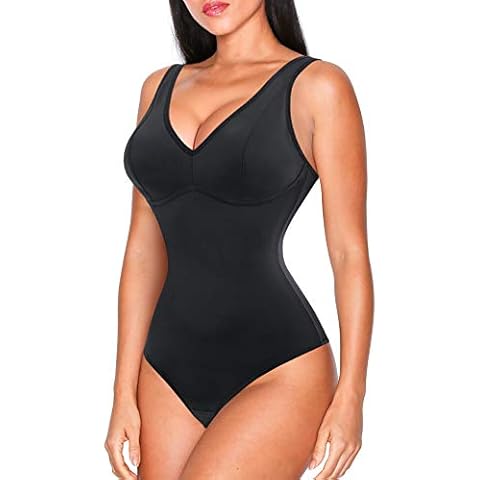 Nebility Women Waist Trainer Shapewear Slim Body Shaper Sexy Deep V Neck Thong Bodysuit Tummy Control Jumpsuit Tops - black - XL Cover