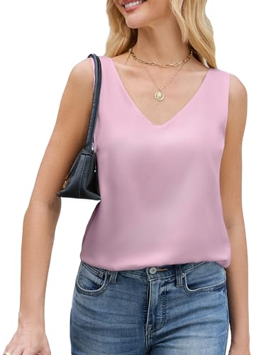 Image of JTD Womens Silk Satin Tank Tops V Neck Dressy Casual Sleeveless Blouses Cami Camisole Summer Basic Tank Shirt