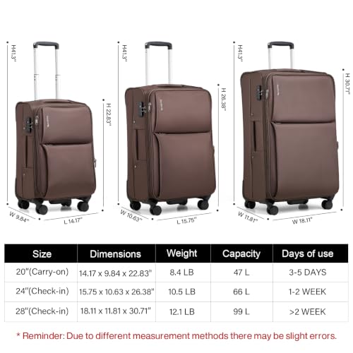 Image of Hanke Luggage Set, 3 Piece 20 /24 /28 Inch Suitcases with Garment Compartment