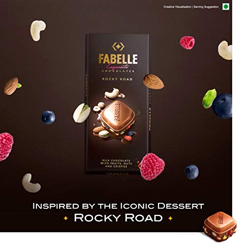 Image of Fabelle Rocky Road -Luxury Handcrafted Milk Chocolate Bar with Dry Fruits, Crunchy Nuts and Crispies,120g, Premium Milk Chocolate Gift, Chocolate Bar (Pack of 3)