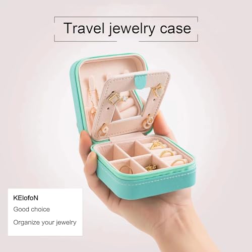 Image of KElofoN Jewelry Organizer Box for Girls Women with Mirror - Small Travel Case (Blue-5)