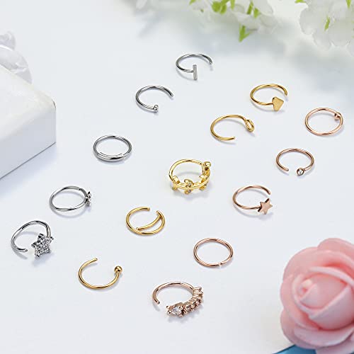 Drperfect 36Pcs 20G Nose Rings Hoop L Shape Screw Bone Nose Studs Stainless Steel Nose Rings Nostril Piercing Jewelry Silver Gold Rose Gold Tone Set Body Jewelry For Women Men #TOP1