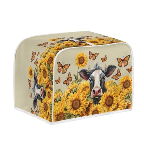 Image of Talayituse Cow Sunflower Butterfly Print 2 Slice Toaster Covers Dust Protection Bread Maker Covers Toaster Oven Cloth Cover Kitchen Accessories Washable Appliance Cover