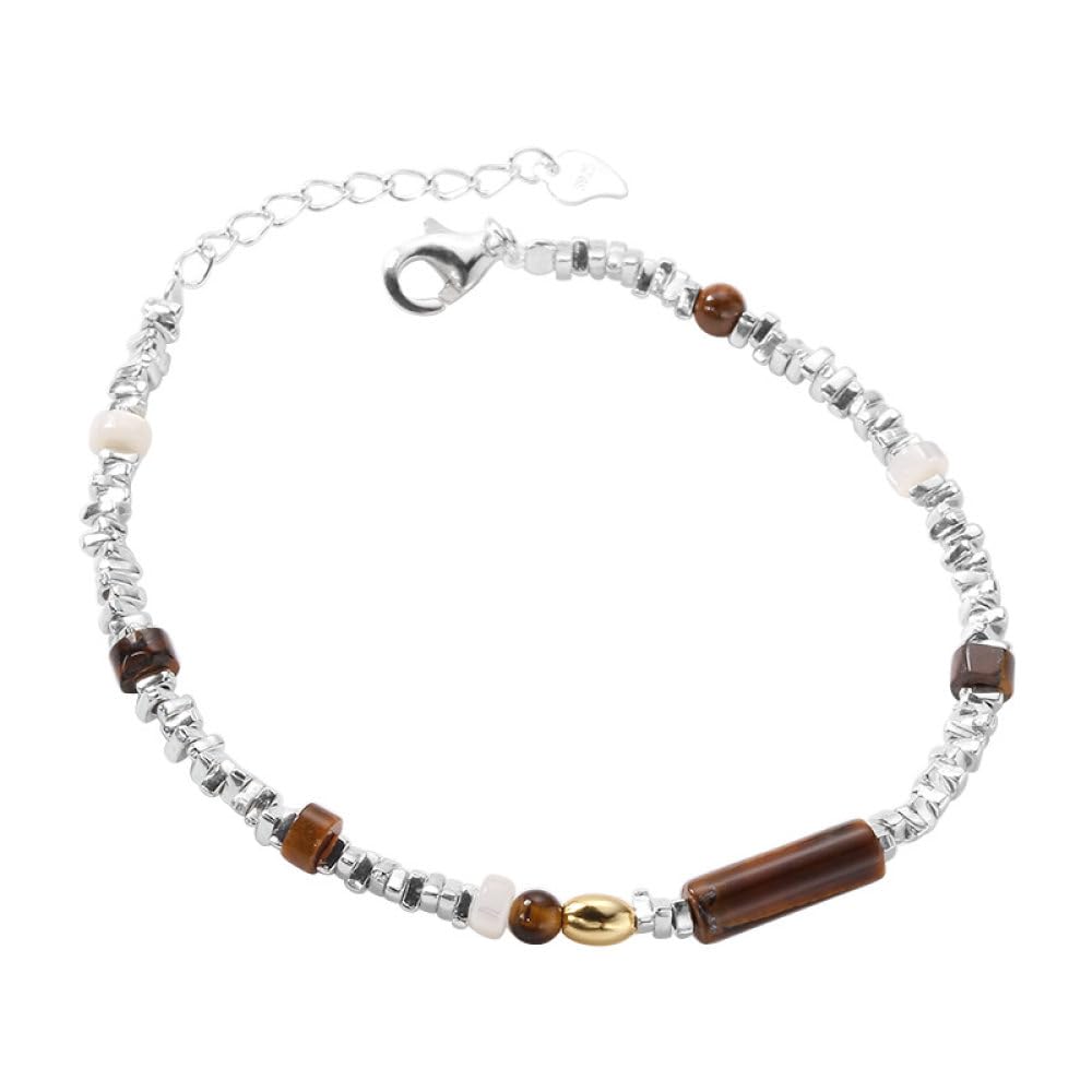 Bracelet en Argent 925 authentique et perles d'Oeil de Tigre marron
