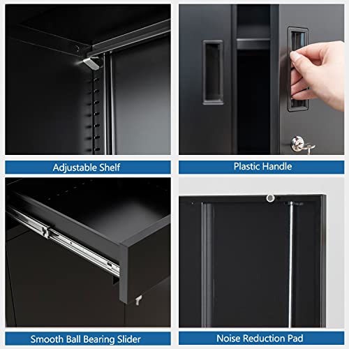 Cjf Metal Storage Cabinet With 2 Doors And 2 Locking Drawers, Steel Storage Cabinets For Office/Home 36.2" H X 31.5" W X 15.7" D (Black) #TOP4