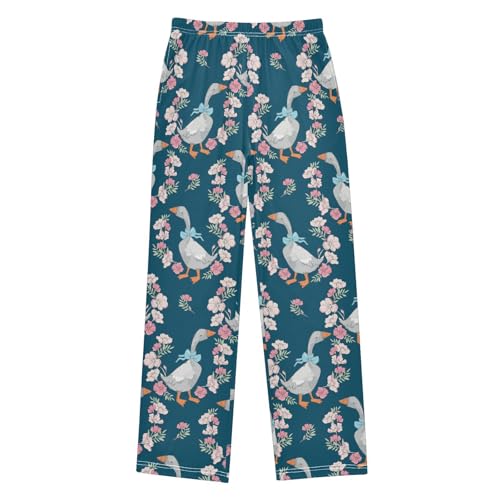 Goose and Flowers Boys Long Pants Soft Trousers Elastic Waist Kids Lounge Bottoms with Pockets S-XL