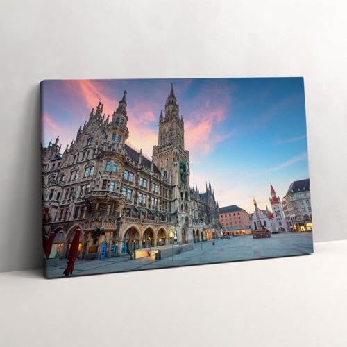 Art mural de prestige avec la photo sur toile 60x40cm Place Marien Munich premium